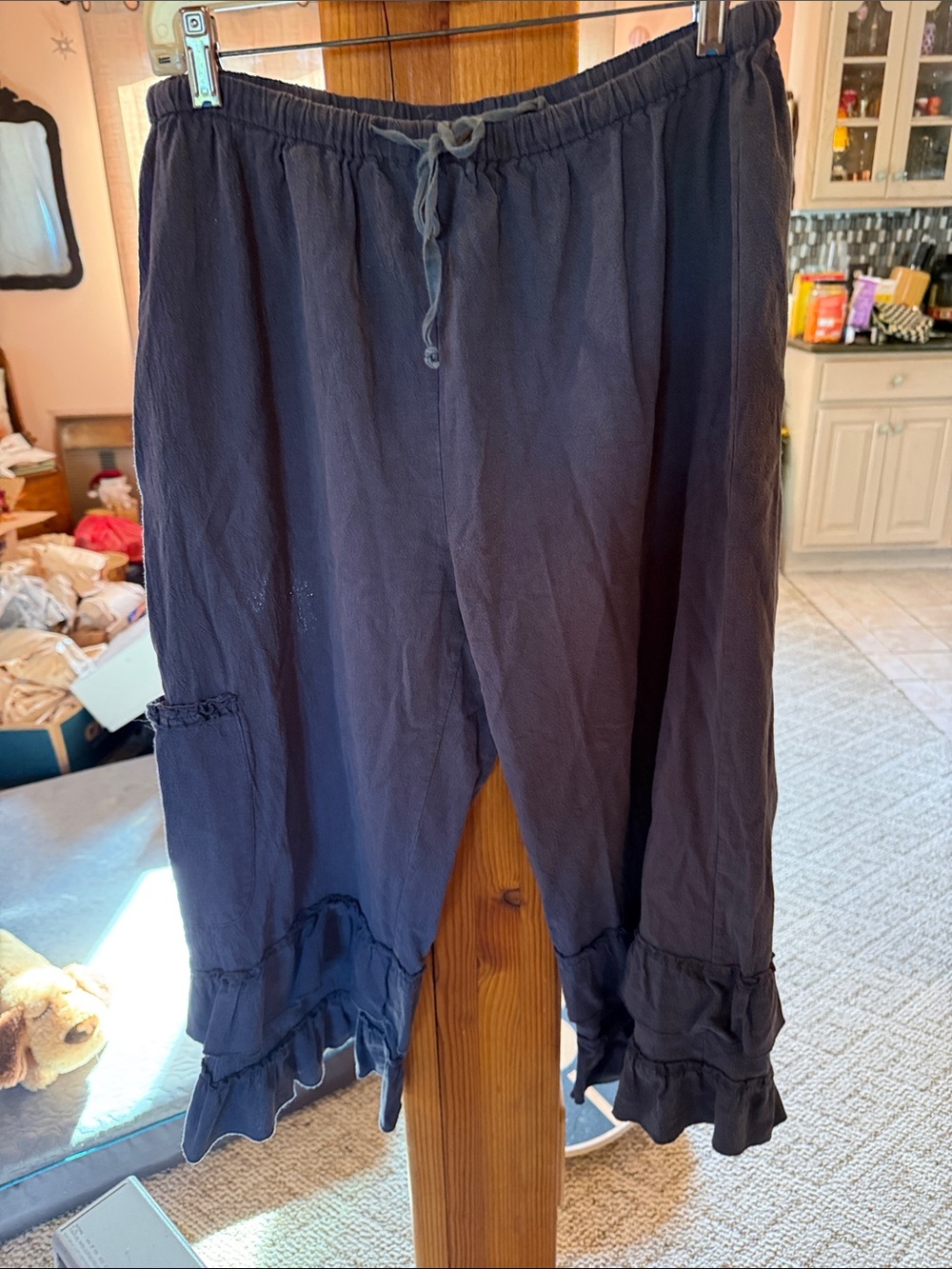 Navy Ruffle Hem Lounge Pants